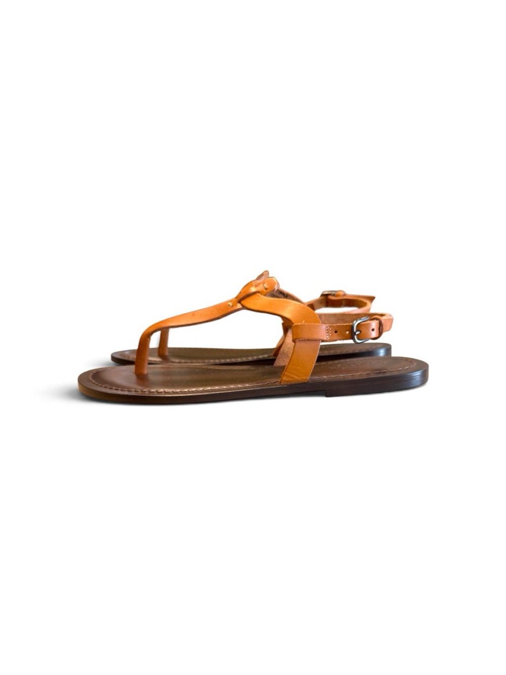 NWOT  Garnet Hill Tan T-Strap Leather Sandals - Picture 3 of 6
